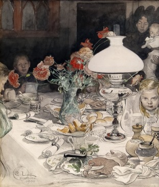 Carl Larsson, Kring aftonlampan, Akvarell. 1900