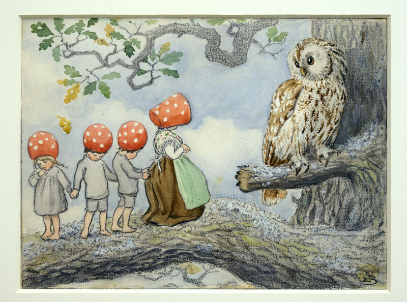 Elsa Beskow, Tomtebobarnen, färgplansch till 10:e uppslaget, 1910. Foto: Urban Jörén